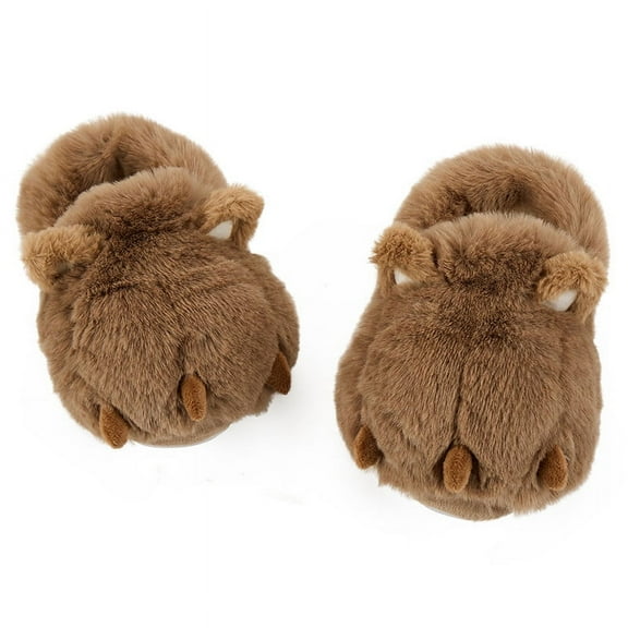 LEMZONE Cute Animal Slippers for Women Warm Furry Bear Paw Funny House Shoes with Non-skid Bottoms