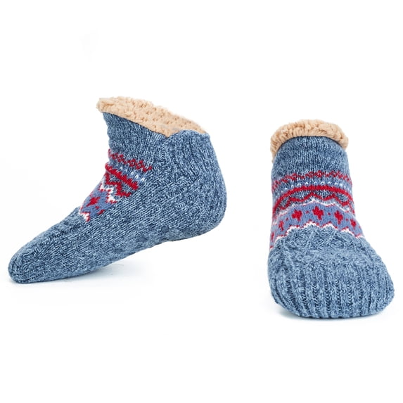 LEMZONE Fuzzy Slipper Socks for Men Fleece Lining Low Cut Cabin Socks with Grips Christmas Stocking Stuffers