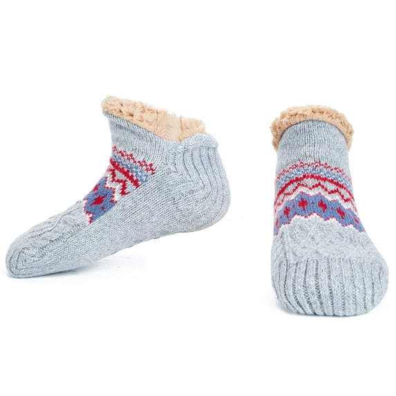 LEMZONE Fuzzy Slipper Socks for Men Fleece Lining Low Cut Cabin Socks with Grips Christmas Stocking Stuffers