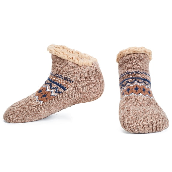 LEMZONE Fuzzy Slipper Socks for Men Fleece Lining Low Cut Cabin Socks with Grips Christmas Stocking Stuffers
