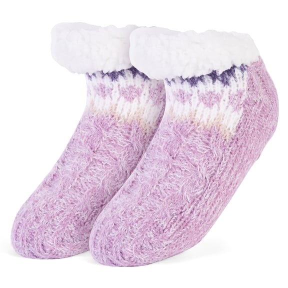 LEMZONE Fuzzy Slipper Socks for Women, Non Slip Fleece Lined Indoor Socks