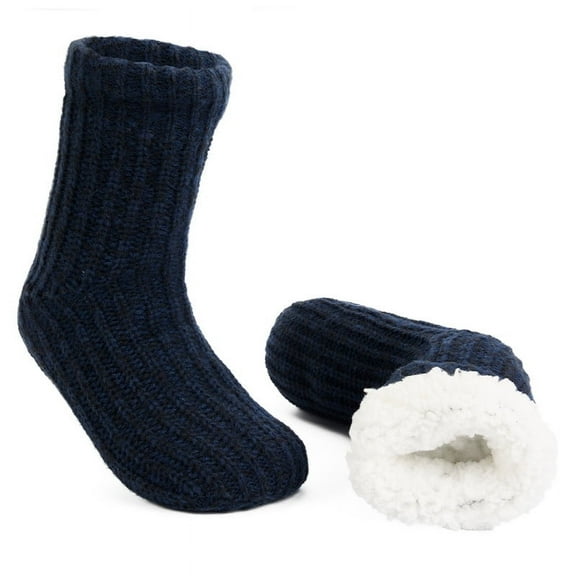 LEMZONE Men's Warm Cozy Slipper Socks Non Slip Winter Fuzzy Fleece-lined Grip Sock