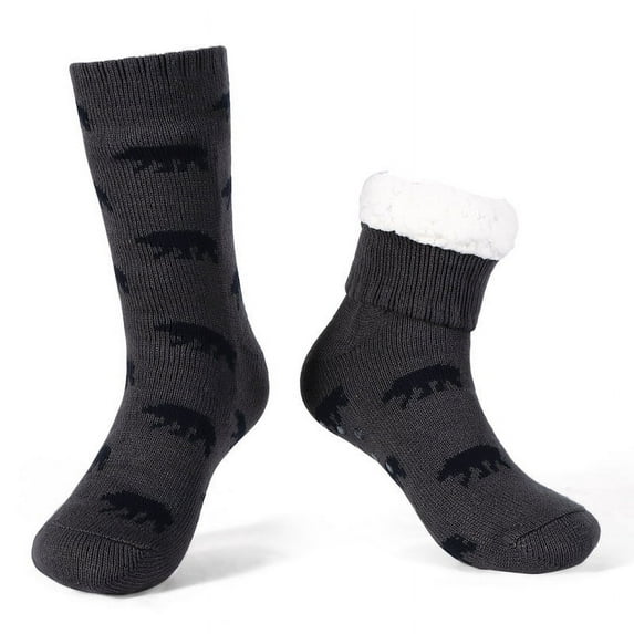 LEMZONE Men's Warm Cozy Slipper Socks Non Slip Winter Fuzzy Fleece-lined Grip Sock