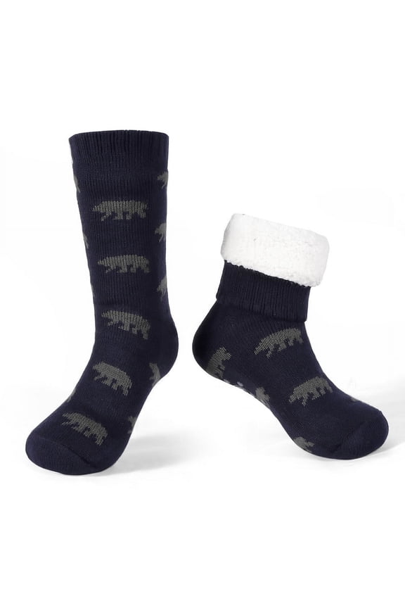 Men's Warm Cozy Slipper Socks Non Slip Winter Fuzzy Fleece-lined Grip Sock
