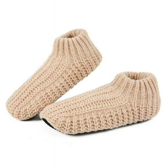 LEMZONE Men's Warm Slipper Socks Non Slip Winter Cozy Indoor Soft Sole Knitted House Shoes with Sherpa Lining