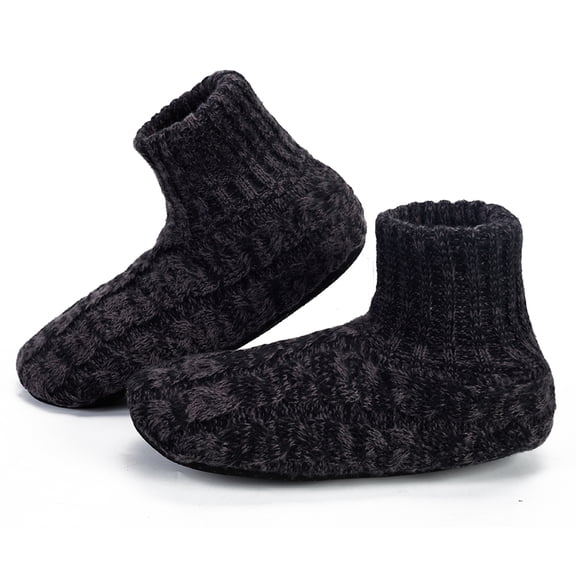 LEMZONE Mens Fuzzy Slipper Socks with Grippers Winter Warm Sherpa Lined House Shoes
