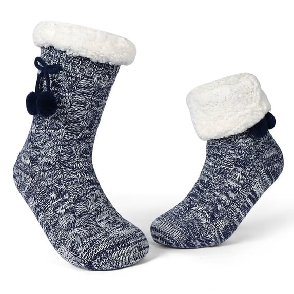 LEMZONE Women's Winter Slipper Socks Warm Cozy Fuzzy Fleece-lined Cabin Socks with Grippers