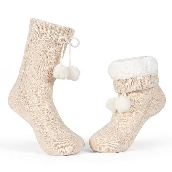 LEMZONE Women's Winter Slipper Socks Warm Cozy Fuzzy Fleece-lined Cabin Socks with Grippers