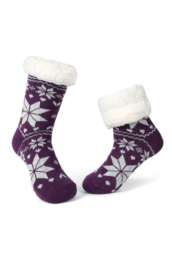 Women's Winter Slipper Socks Warm Cozy Fuzzy Fleece-lined Cabin Socks with Grippers