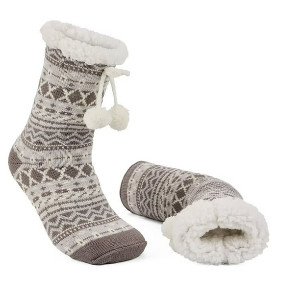 LEMZONE Women's Winter Slipper Socks Warm Cozy Fuzzy Fleece-lined Cabin Socks with Grippers