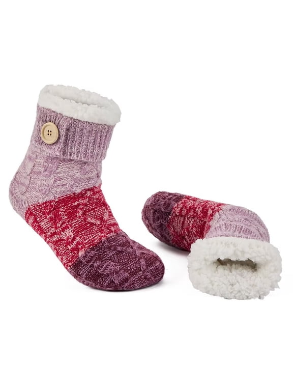 Women's Winter Slipper Socks Warm Cozy Fuzzy Fleece-lined Cabin Socks with Grippers