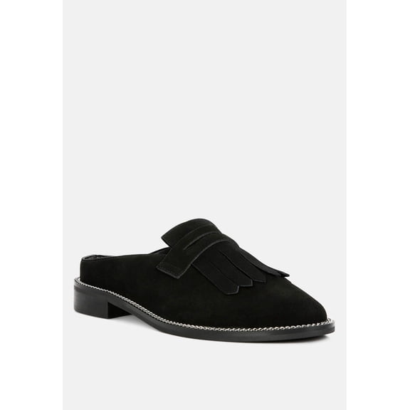 LENA Black Genuine Suede Mules