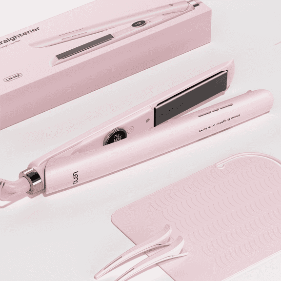 Lena H2 Titanium Flat Iron Anti-Static, Professional Hair Straightener, Pink