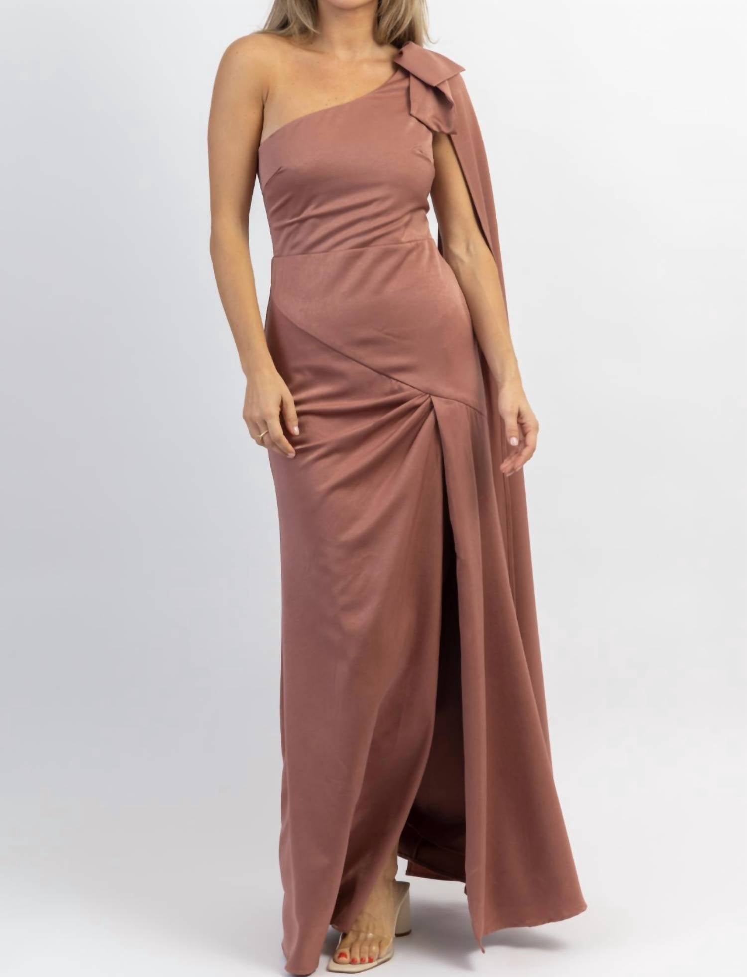 HANNAH - SATIN SOLID OFF SHOULDER MAXI DRESS