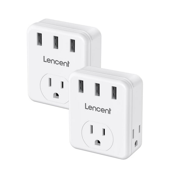 LENCENT 2 to 3 Prong Outlet Adapter,Multi usb plug adaptors 2 Pack,6 wall Outlets Extender,3 usb Plug Splitter,1875W,Compact Wall tap Non-Grounded Outlets in Old House Hotel white
