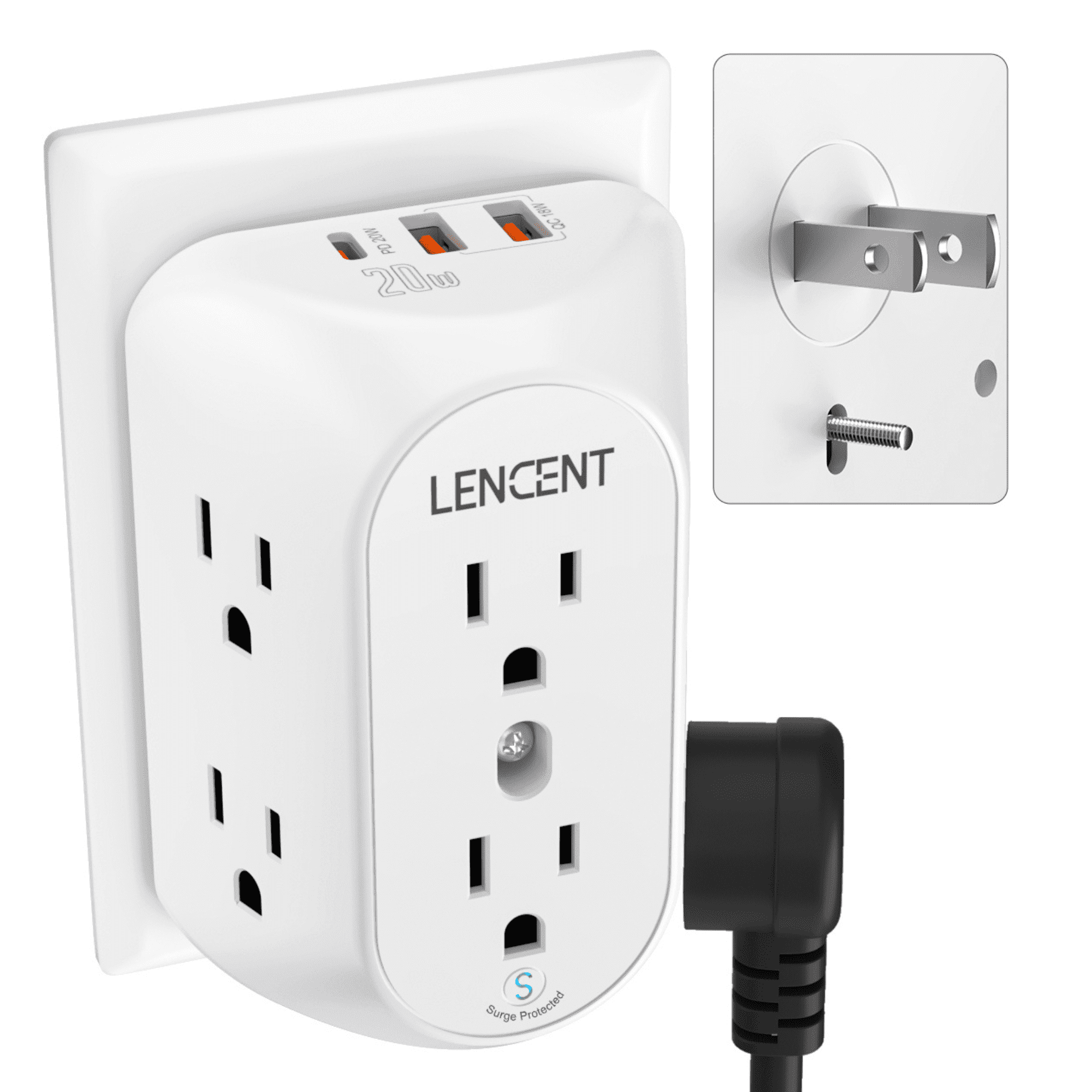 LENCENT 2 Prong Multi plug outlet extender ,3 to 2 Prong wall Outlet ...