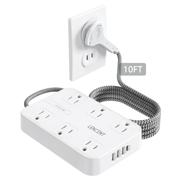LENCENT 2 Prong Power Strip, 3 to 2 Prong Outlet Adapter, Two Prong Surge Protector, 10ft