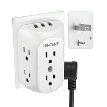 LENCENT 2 Prong Power Strip with 3 USB, 3 to 2 Prong Grounding Outlet Adapter, Polarized Plug, Surge Protector, 3-Sided 6 Outlet Widely Spaced Extender, Mountable Wall tap for Non-Grounded Outlets