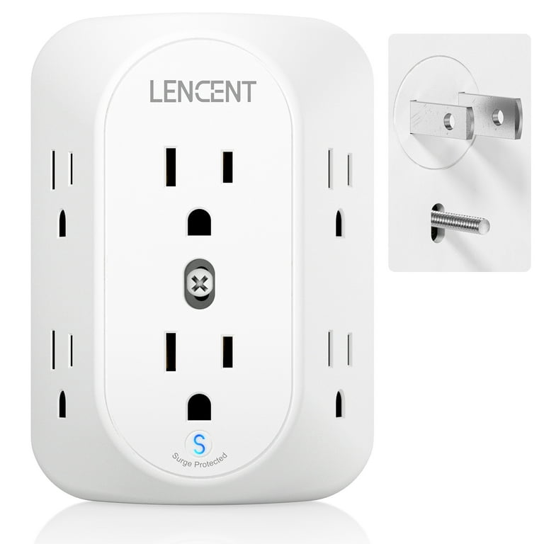 LENCENT 2 Prong Power Strip, 3 to 2 Prong Grounding Outlet Adapter,  Polarized Plug, Surge Protector, 3-Sided 6 Outlet Extender 