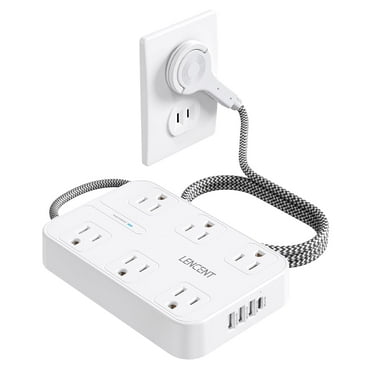 LENCENT Surge Protector 2 Prong Power Strip,6ft Extension Cord for indoor,2 to 3 Prong Outlet Adapter Thin Flat Polarized Plug 6 AC&4 USB(1 Type-C),Wall Mount for Outlet