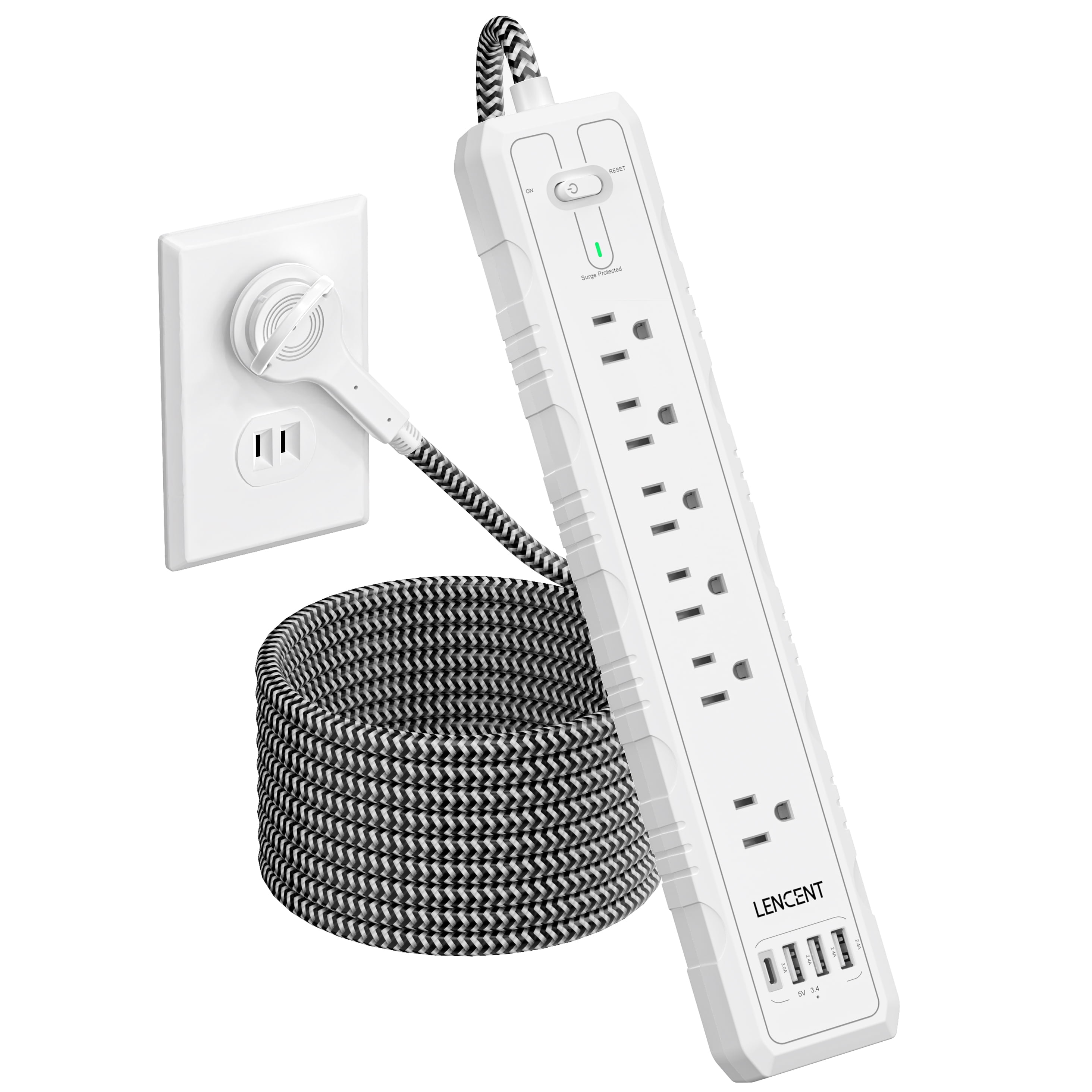 Hyper Tough 9 Outlet 10FT Metal Strip Cord with 2 USB Ports