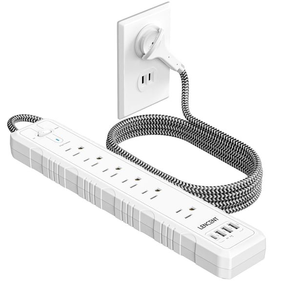 LENCENT 2 Prong Power Strip 6ft, 6AC+4USB(1Type-C), Surge Protector, 2-to-3 Prong Polarized Flat Plug for Indoor