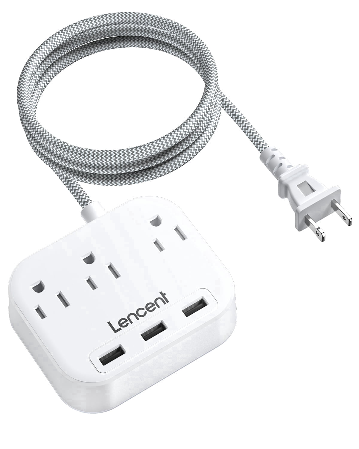 LENCENT 2-Prong Power Strip with USB, 6.6ft Extension Cord, Surge Protector, 3 Outlets & 3 USB, Wall-Mountable