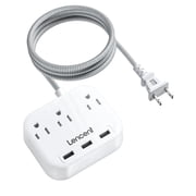 LENCENT 2-Prong Power Strip with USB, 6.6ft Extension Cord, Surge Protector, 3 Outlets & 3 USB, Wall-Mountable