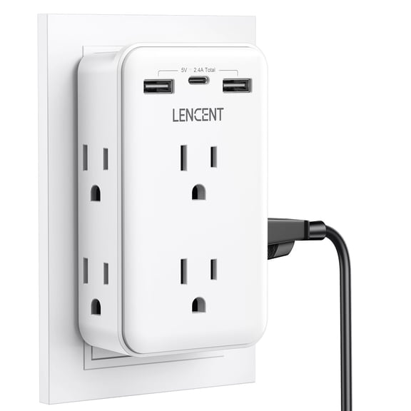 LENCENT 2 to 3 Prong Outlet Adapter,2 Prong Outlet Extender with 6 AC,Compact Adapter for Non-Grounded Outlets in Old Houses