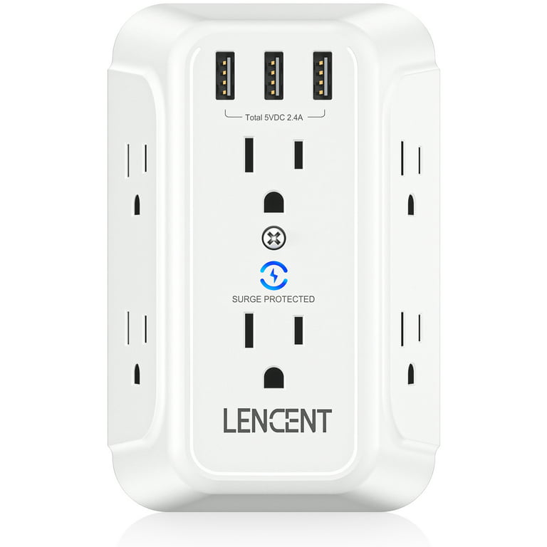 LENCENT 6 Plug Outlet Extender with 3 USB Ports, Surge Protector Power  Strip, Multi Plugs Outlet Adapters, Fast Charging USB Wall Charger 
