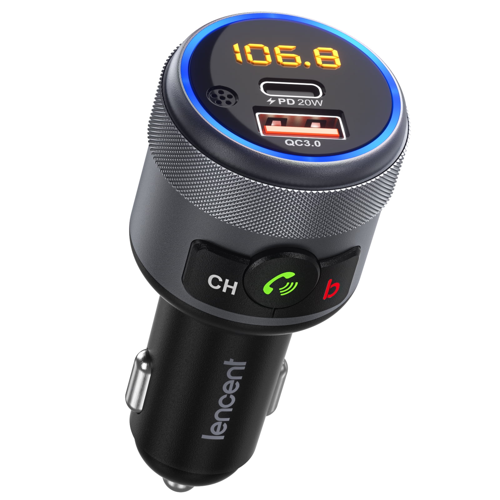  LENCENT FM Transmitter in-Car Adapter,Type-C PD 20W+ QC3.0 Fast  USB Charger, Wireless Bluetooth 5.0 Radio Car Kit,Hands Free Calling, Mp3  Player Receiver Hi Fi Bass Support U Disk : Electronics