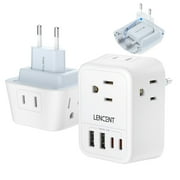 LENCENT European Travel Plug Adapter,USA to EU outlet adapter,Mutli Usb C Wall outlet extender Foldable Plug converter  with 4 Outlets 4 USB (2 C) Ports Charger