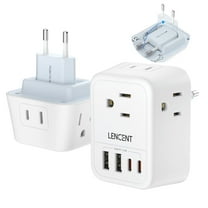 LENCENT European Travel Plug Adapter,USA to EU outlet adapter,Mutli Usb C Wall outlet extender Foldable Plug converter  with 4 Outlets 4 USB (2 C) Ports Charger