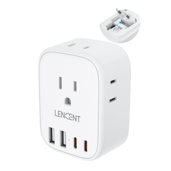 LENCENT European Travel Plug Adapter,International USA to EU outlet adapter with 2 USB 2 Type-C,Foldable Power Plug adapter,8 in 1 usb c wall Charger