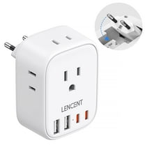 LENCENT European Travel Plug Adapter,International USA to EU outlet adapter with 2 USB 2 Type-C,Foldable Power Plug adapter,8 in 1 usb c wall  Charger