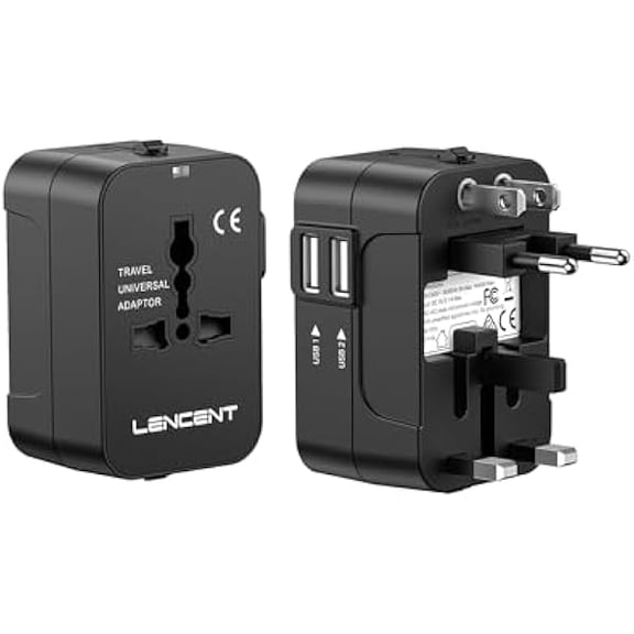 LENCENT International Travel Adapter, Worldwide All in One Universal Power Wall Charger AC Power Plug Adapter with 2 USB Charging Ports for USA EU UK AUS Cell Phone Laptop Tablets
