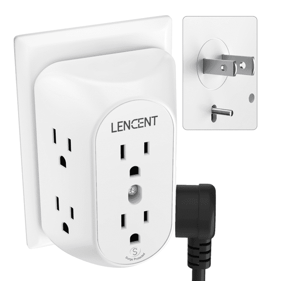LENCENT Outlet Extender,Multi Wall Plug 2 to 3 Prong Outlet Adapter,6 Way Outlet Surge Protector,Wall Tap for Non-Grounded Outlet splitter