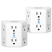 LENCENT Multi Plug 6 Outlet Extender, 2 Pack Surge Protector Wall tap, Power Strip 3-Side Widely Spaced Adapter Multiple Charger Expander for Home 2 PACK