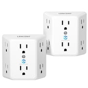 LENCENT Multi Plug 6 Outlet Extender, 2 Pack Surge Protector Wall tap, Power Strip 3-Side Widely Spaced Adapter Multiple Charger Expander for Home 2 PACK