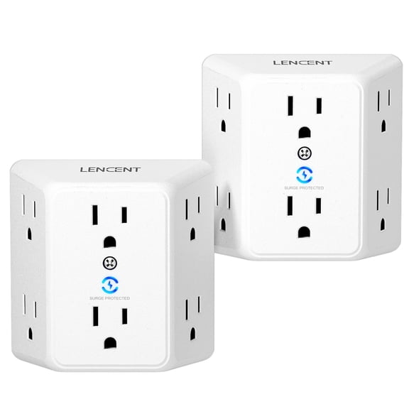 LENCENT Multi Plug 6 Outlet Extender, 2 Pack Surge Protector Wall tap, Power Strip 3-Side Widely Spaced Adapter Multiple Charger Expander for Home 2 PACK