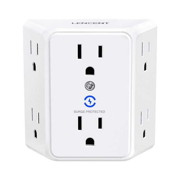 LENCENT Outlet Extender,Multi Plug Wall Outlet 6 Way outlet adapter with  Surge Protector,3 Prong Power outlet Splitter Wall tap for Home