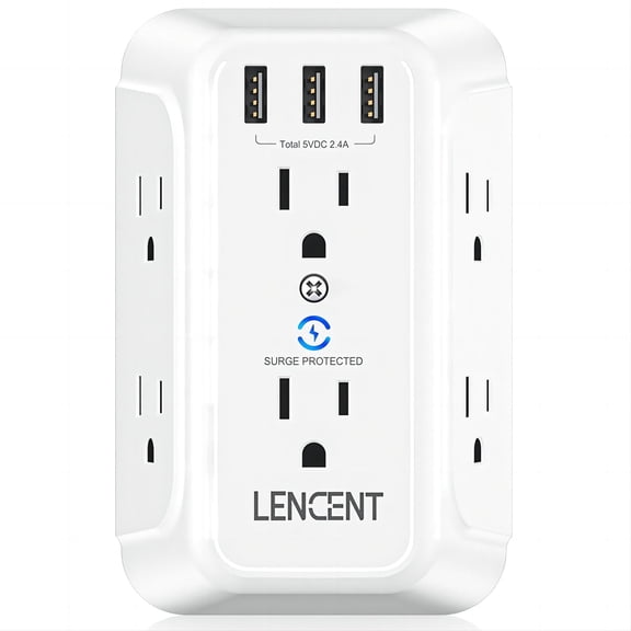 LENCENT Usb Outlet Extender, Multi plug outlet adapter wall Surge Protector 6 AC&3 USB Wall power expander Charger for HOME