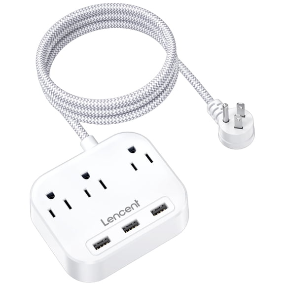 LENCENT Power Strip with 3 Outlet 3 USB Charging Ports (17W/ 3.4A), 6.6ft Braided Extension Cord, Desktop & Wall Mountable