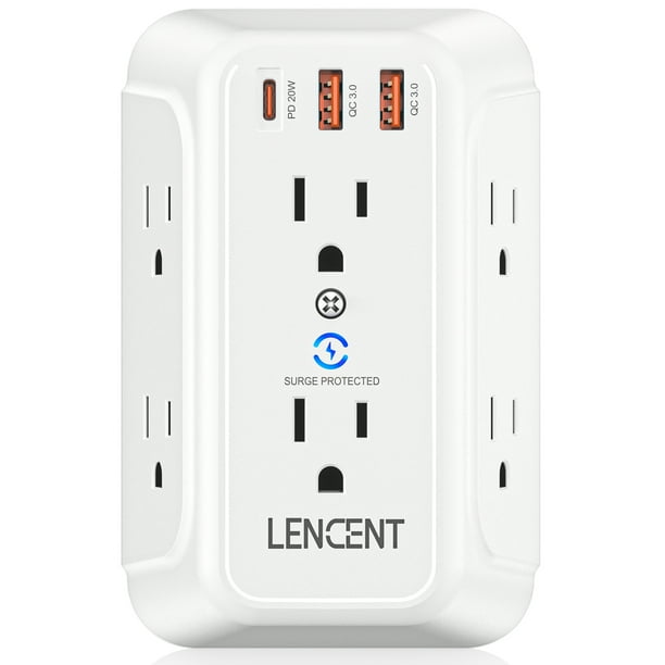 LENCENT Surge Protector Socket Extender, USB & TypeC Smart Ports