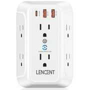 LENCENT Surge Protector with USB, Multi Plug Outlet Extender, 6 Outlets Wall Adapter, Electrical Outlet Expander, Multiple Outlet Wall Tap Charger, Power Strip with Surge Protection
