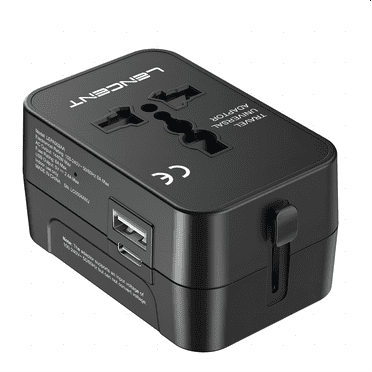 LENCENT Universal Plug adapter,International Travel Power Adapter Wordwide Charger Converter,Europe Plug adapter with USB & C Ports for USA/UK/EU/AUS