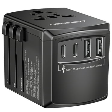 LENCENT Universal Travel Plug Adapter,International power adapter wordwide Charger outlet Converter with 2 USB C 2 USB A Ports Type A/C/G/ I (USA, UK, EU AUS) Fast Charging Adaptor Over 200 Countries