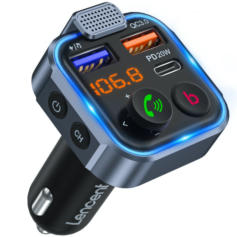 LENCENT Wireless Bluetooth 5.0 FM Transmitter for Car, Type-C PD