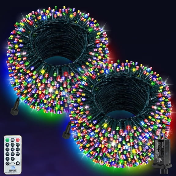 PMMIPNW Christmas Lights 108ft 300 LED, Connectable Outdoor Christmas Lights Remote Controll with 8 Modes Timer for Home House Patio Xmas Tree Decor (Multicolor, 2Pack)