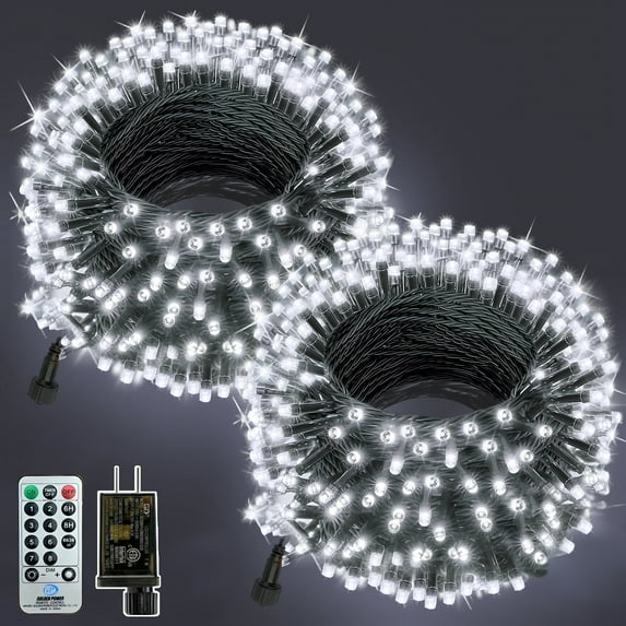 PMMIPNW Christmas Lights 108ft 300 LED, Connectable Outdoor Christmas Lights Remote Controll with 8 Modes Timer for Home House Patio Xmas Tree Decor (White, 2Pack)